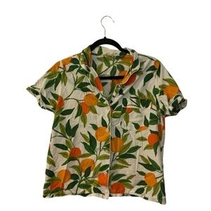 Anthropologie Print Press Orange and Green Leaf Print Pajama Top